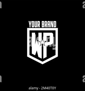 WP initial gaming logo with shield and star style design inspiration Stock Vector