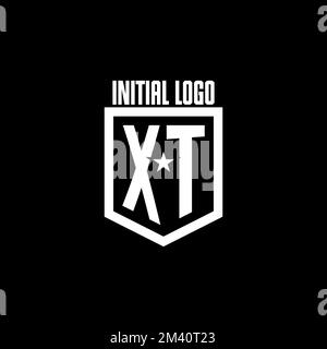 XT initial gaming logo with shield and star style design inspiration Stock Vector