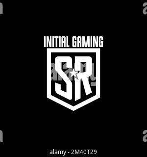 SR initial gaming logo with shield and star style design inspiration Stock Vector