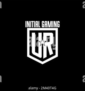 UR initial gaming logo with shield and star style design inspiration Stock Vector
