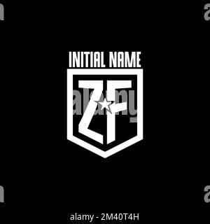 ZF initial gaming logo with shield and star style design inspiration Stock Vector