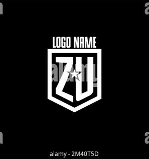 ZU initial gaming logo with shield and star style design inspiration Stock Vector