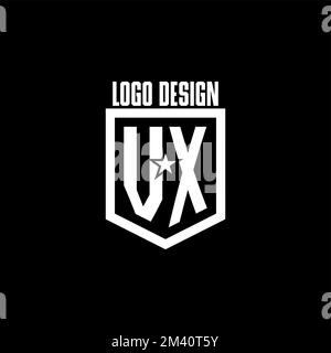 VX initial gaming logo with shield and star style design inspiration Stock Vector