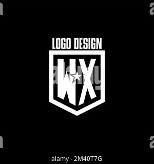 WX initial gaming logo with shield and star style design inspiration Stock Vector