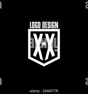 XX initial gaming logo with shield and star style design inspiration Stock Vector