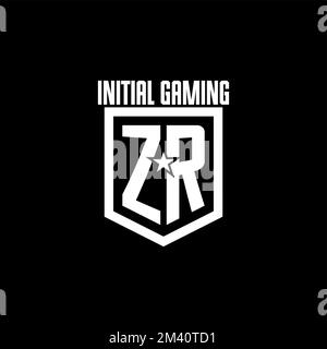 ZR initial gaming logo with shield and star style design inspiration Stock Vector