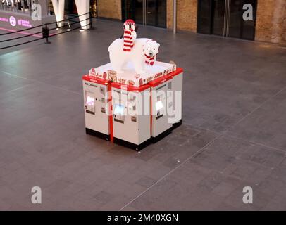 (221218) -- LONDON, Dec. 18, 2022 (Xinhua) -- Self-service ticket machines are seen at King's Cross railway station in London, Britain, Dec. 17, 2022. The United Kingdom (UK) faces weeks of massive strikes during the Christmas season by transport and postal workers, nurses, and border guards. A wave of industrial action began on Tuesday, with more than 40,000 members of the National Union of Rail, Maritime and Transport Workers (RMT) walking out for 48 hours. Three more weeks of disruption are set to follow.TO GO WITH 'Roundup: Massive strikes to hit Britain during Christmas season' (Xinhua/Li Stock Photo