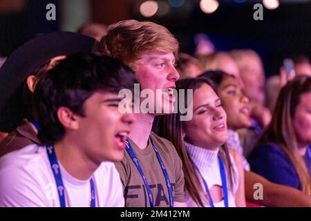 Phoenix, USA. 17th Dec, 2022. Turning Point USA's “AmFest 2022” opened on Dec 17, 2022 in Phoenix, Arizona, with an evening country music concert. Chase Rice and his band played to a young, adoring, and mostly female crowd, many with America-themed and cowboy-themed attire. (Photo by John Rudoff/Sipa USA) Credit: Sipa USA/Alamy Live News Stock Photo