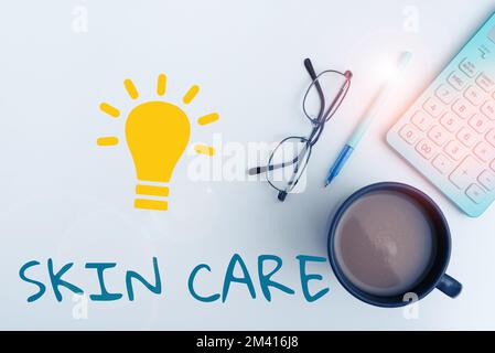 Handwriting text Skin Care. Business idea things that you do or use to keep your skin healthy and attractive Stock Photo