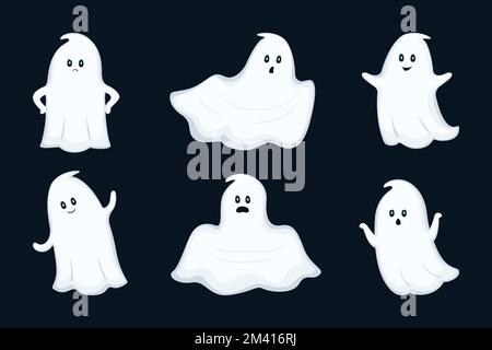Ghosts with different emotions. Vector illustration. Stock Vector