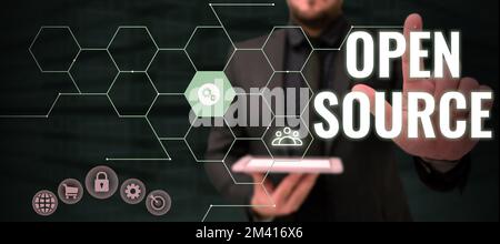Text showing inspiration Open Source. Business showcase denoting software which original source code freely available Stock Photo