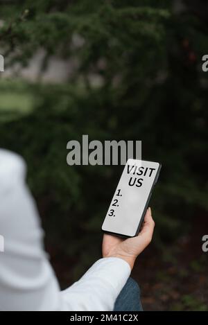 Conceptual display Visit Us. Word Written on Invitation Watch A web page Link to Homepage Blog Internet Stock Photo