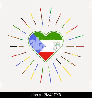 Equatorial Guinea heart with flag of the country. Sunburst around Equatorial Guinea heart sign. Vector illustration. Stock Vector