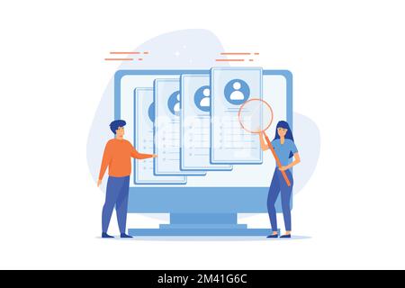 virtual job fair. The Human resources department selects professionals from among the vacancies of employees, flat vector modern illustration Stock Vector