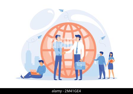 Human resources agency for migrants. Help hub. Expat work, effective migrant workers, expatriate programme, outside country employment concept, flat v Stock Vector