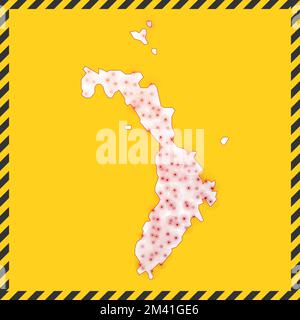 Lord Howe Island closed - virus danger sign. Lock down island icon. Black striped border around map with virus spread concept. Vector illustration. Stock Vector