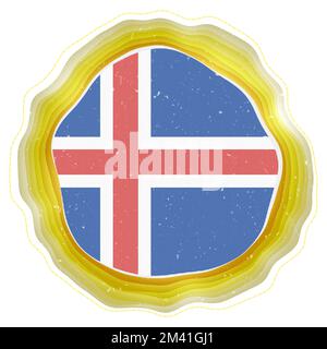 Iceland flag in frame. Badge of the country. Layered circular sign around Iceland flag. Charming vector illustration. Stock Vector