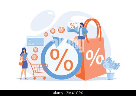 Money saving. Cashback service. Cost transfer. Online payment and reward. Rebate program, mail-in rebate method, make your money back concept, flat ve Stock Vector