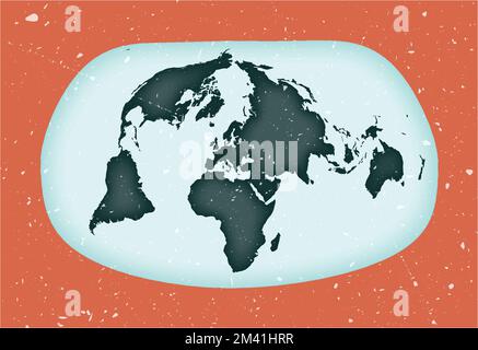 World Map Poster. Jacques Bertin's 1953 projection. Vintage World shape with grunge texture. Captivating vector illustration. Stock Vector