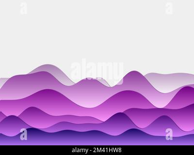 Abstract mountains background. Curved layers in purple colors. Papercut style hills. Radiant vector illustration. Stock Vector