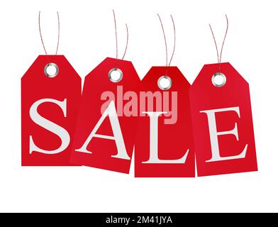 The red labels with the word sale isolated on the white background. Stock Photo