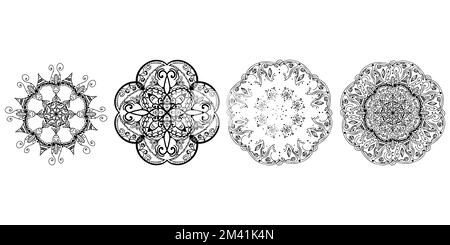 Set Ethnic motif mandala, boho ornament isolated on white background. Anti-stress therapy patterns. Weave design elements. Yoga. Vector illustration Stock Vector