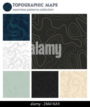 Topographic maps. Amazing isoline patterns, seamless design. Beautiful tileable background. Vector illustration. Stock Vector