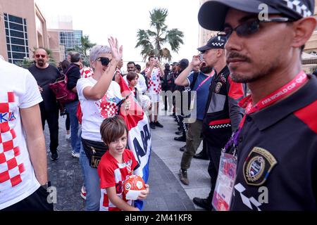 Croatia supporters are seen in front of Hilton Dona Hotel as Croatia national team leaves hotet after winning bronze medal at FIFA World Cup Qatar 2022 in Doha, Qatar on December 18, 2022. Photo: Igor Kralj/PIXSELL Stock Photo