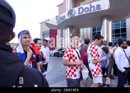 Croatia supporters are seen in front of Hilton Dona Hotel as Croatia national team leaves hotet after winning bronze medal at FIFA World Cup Qatar 2022 in Doha, Qatar on December 18, 2022. Photo: Igor Kralj/PIXSELL Stock Photo