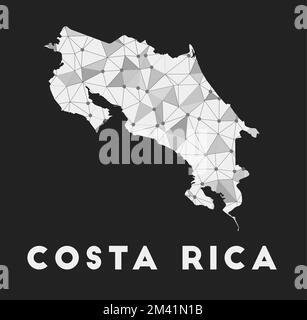 Costa Rica - communication network map of country. Costa Rica trendy geometric design on dark background. Technology, internet, network, telecommunica Stock Vector