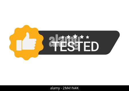 Tested label with five stars and thumbs up Stock Vector
