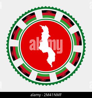 Malawi flat stamp. Round logo with map and flag of Malawi. Vector illustration. Stock Vector