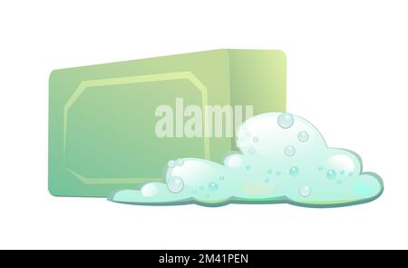 Soaps with foam. Still life. Detergent for washing body and objects. Foaming hygiene liquid. Isolated on white background. Vector Stock Vector