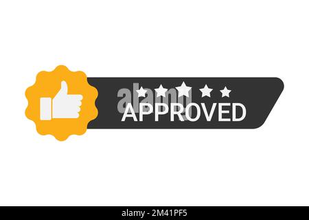 Approved label with five stars and thumbs up Stock Vector