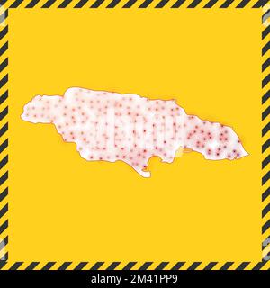 Jamaica closed - virus danger sign. Lockdown country icon. Black striped border around map with virus spread concept. Vector illustration. Stock Vector