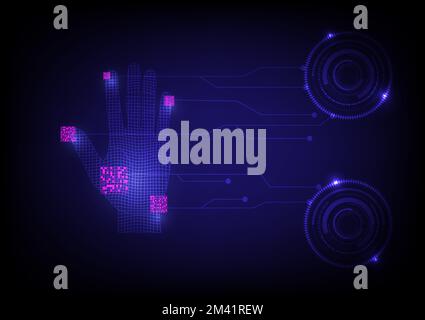 Futuristic hand scan recognition technology. Biometric data security concept. Vector illustration. Stock Vector