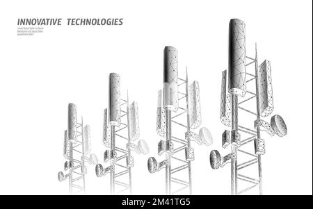 3d base station receiver. telecommunication tower 5g polygonal design global connection information transmitter. Mobile radio antenna cellular vector Stock Vector