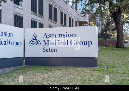 Close up sign of Ascension Medical Group Seton in Austin, Texas, USA. Stock Photo