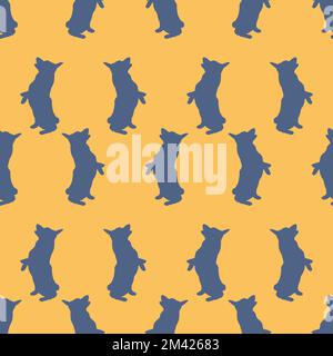 Pembroke welsh corgi puppy is standing on his hind legs. Seamless pattern. Dog silhouette. Endless texture. Design for wallpaper, fabric, template. Stock Vector