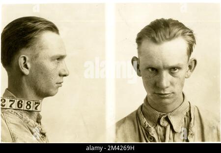 Photograph of John Russell Willingham. This item is the prison photograph, also known as the 'mug shot,' of Leavenworth inmate John Russell Willingham register number 27687. Bureau of Prisons, Inmate case files. Stock Photo