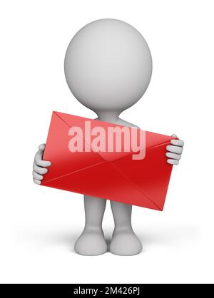 3d person standing with a red letter in his hand. 3d image. Isolated white background. Stock Photo