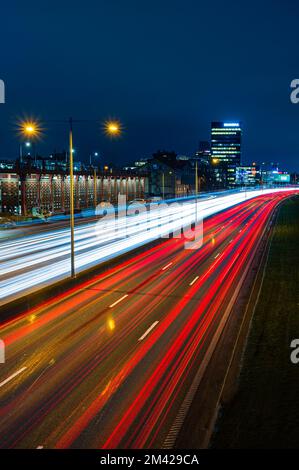 Light trails on the highway Stock Photo