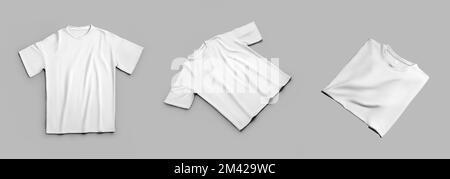 Oversize white t-shirt mockup, folded wear with place for design, front view, isolated on background. A set of men's and women's casual clothes. Appar Stock Photo