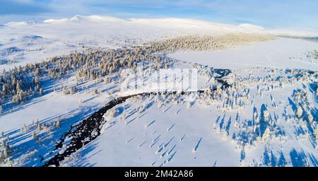 Aerial view of Swedish winter landscape Stock Photo