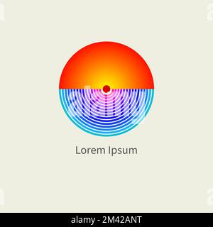 Sunset logo, sun and sea geometric icon Stock Vector