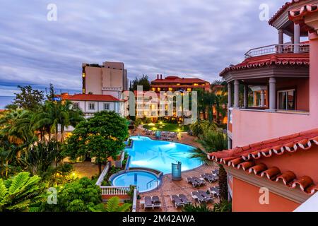 Hotel and swimming pool at Madeira. Stock Photo