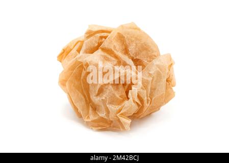 lump of crumpled brown Kraft paper isolated on a white background Stock Photo