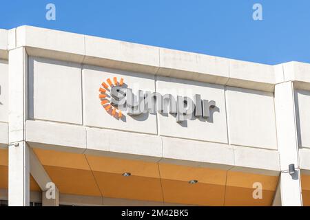 Houston, TX, USA - February 27, 2022: Symplr sign on the building at its headquarters in Houston,  Texas, USA. Stock Photo