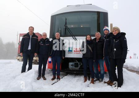 Inauguration des nouvelles motrices du Tramway du Mont-Blanc. Saint-Gervais-Les-Bains. Haute-Savoie. France. Stock Photo