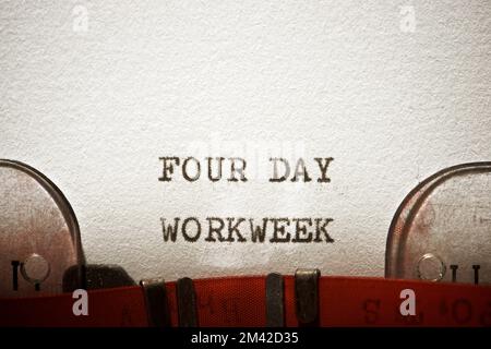 Four day workweek phrase written with a typewriter. Stock Photo